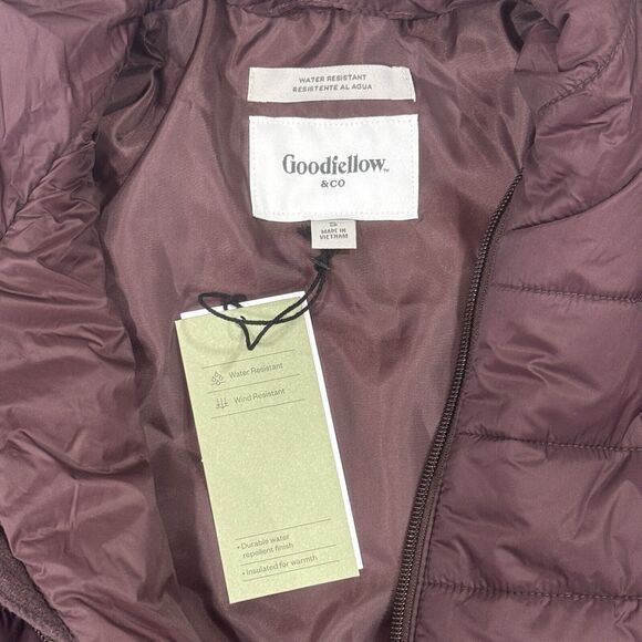 Mens Goodfellow Co Puffer Jacket Small Burgundy Water Resistant Wind Resistant - Picture 3 of 8